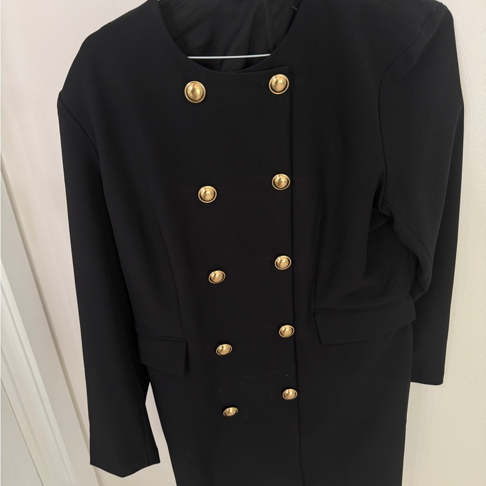 Express Black Blazer Dress with Gold Buttons